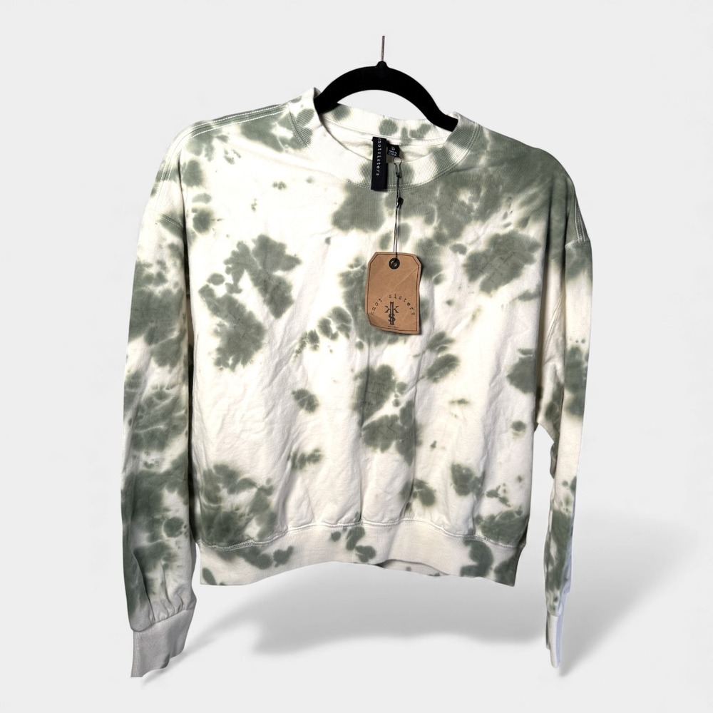 Knot Sisters‎ NWT Tie Dye Mock Neck Sweatshirt Green Cream Long Sleeve S